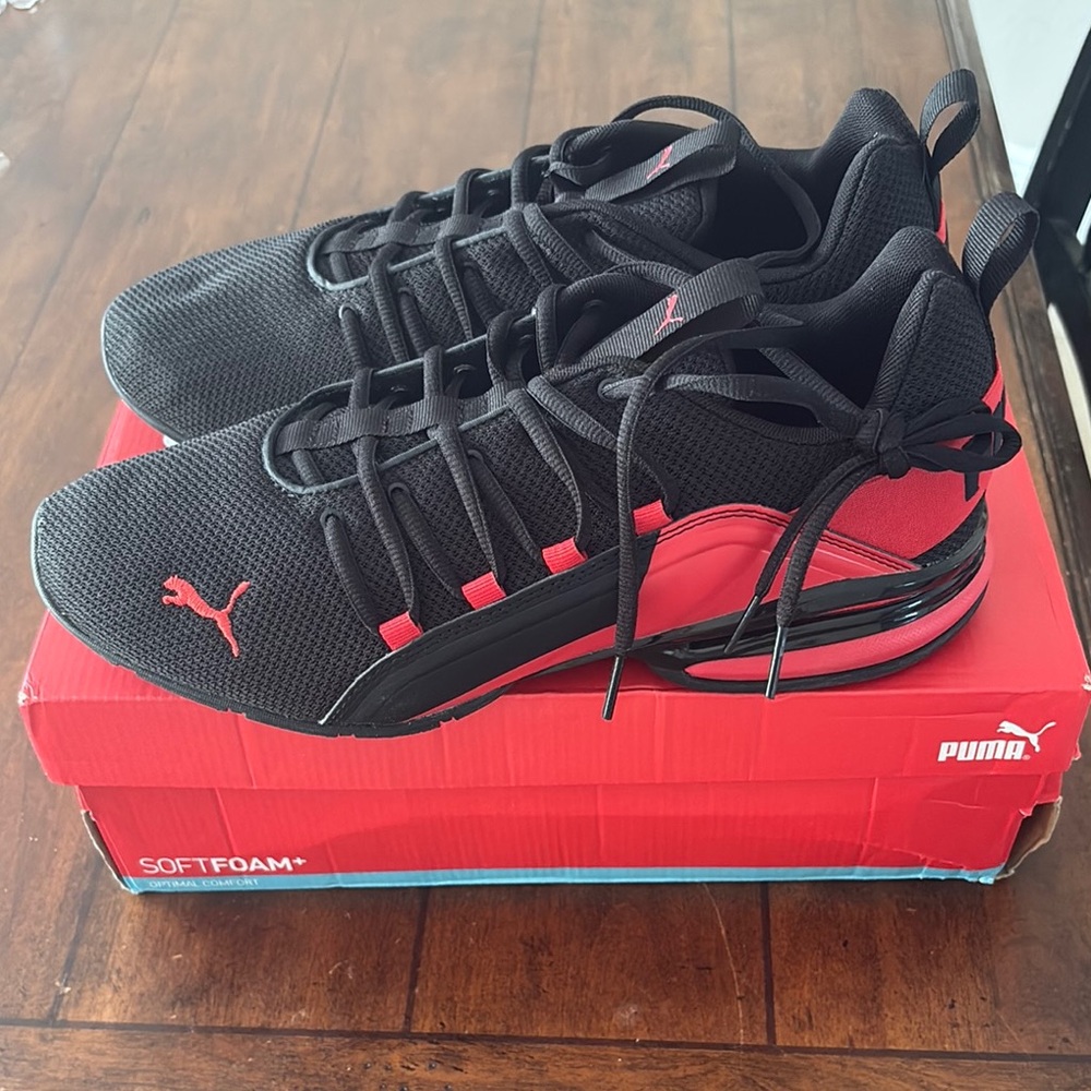 Puma Black and Red Athletic Sneakers with Cushioned Midsole